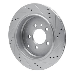 Land Rover LR3 Brake Rotor (1) - Rear Left - R1 Concepts - Drilled & Slotted - Silver - `05-`07